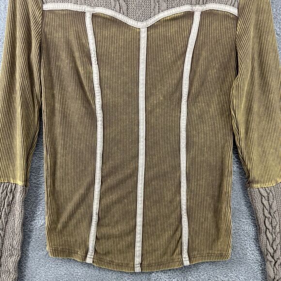 Gimnicks by BKE Thermal Top S Mustard Rib Cable Knit Crew Neck Key Hole Stretch - Picture 4 of 13